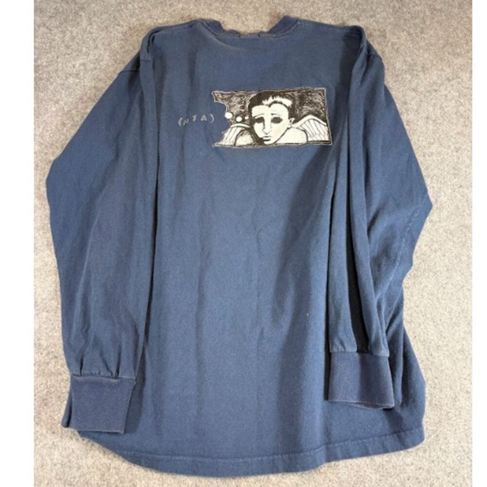 NFA Face Graphic Long Sleeve Shirt Mens L Blue Box Logo Skate Art Tee Y2K RARE